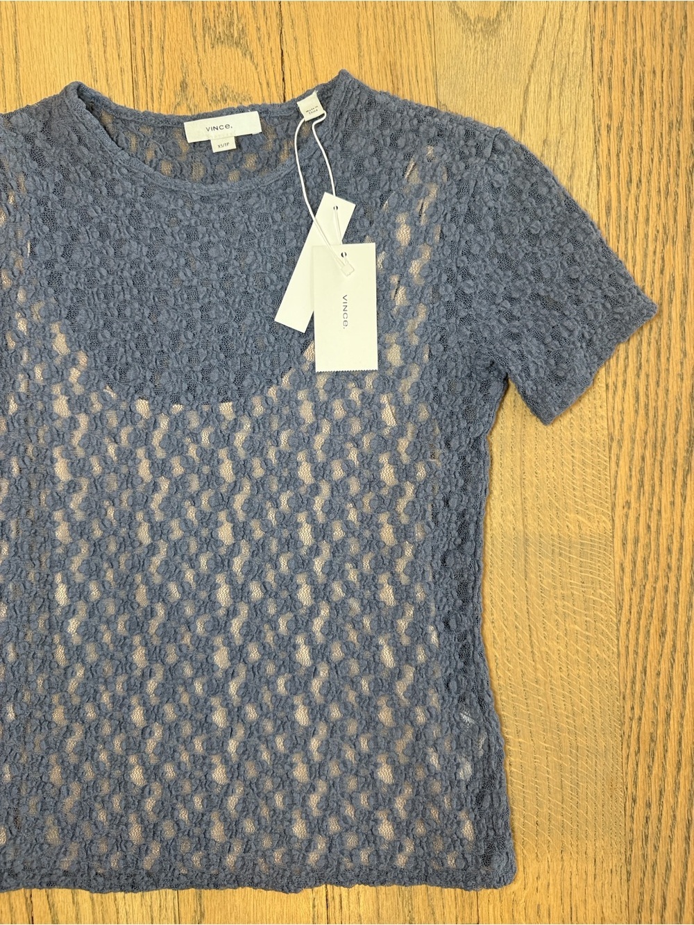 NWT VINCE Smocked Lace Blue Top Size X-Small - Picture 5 of 16